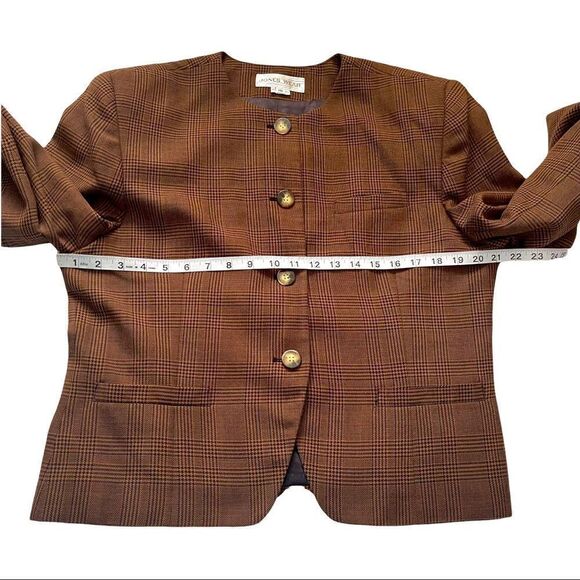 Jones Wear Brown Plaid Round Neck Blazer Sz 16 - Picture 9 of 14